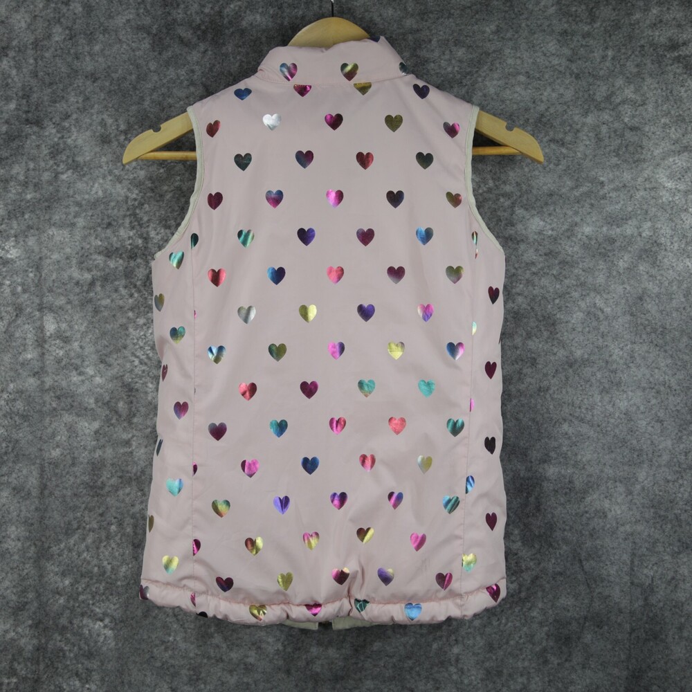 Gap Puffer Vest Girls L/XL Womens XS Off White Pink Metallic Iridescent Heart - Picture 3 of 12